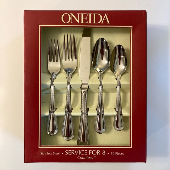 Oneida Other - Oneida, Countess 50-Piece Stainless Steel Flatware Service for 8, NWT